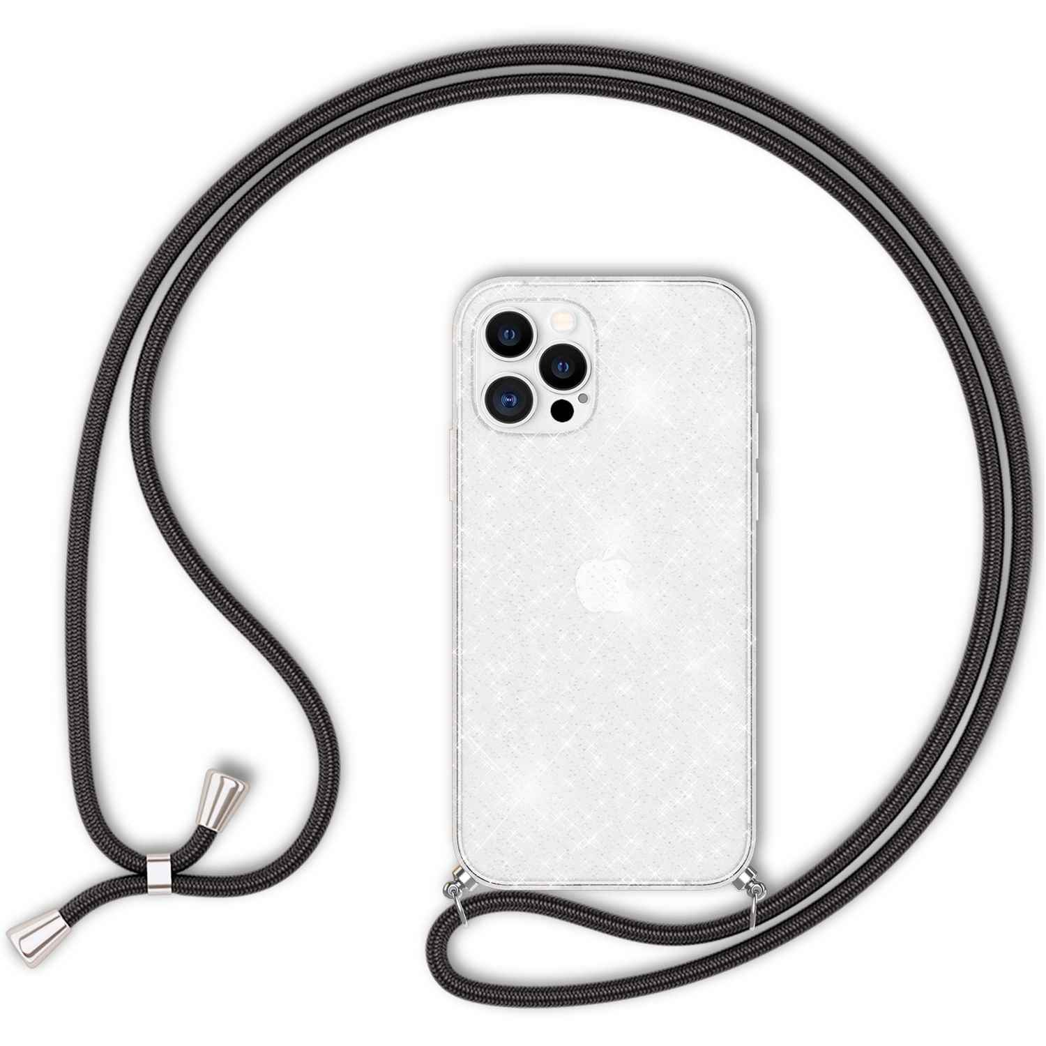 NALIA Glitzer Hülle mit Kette für iPhone 12 Pro Max, Glitter Case Kordel Cover
