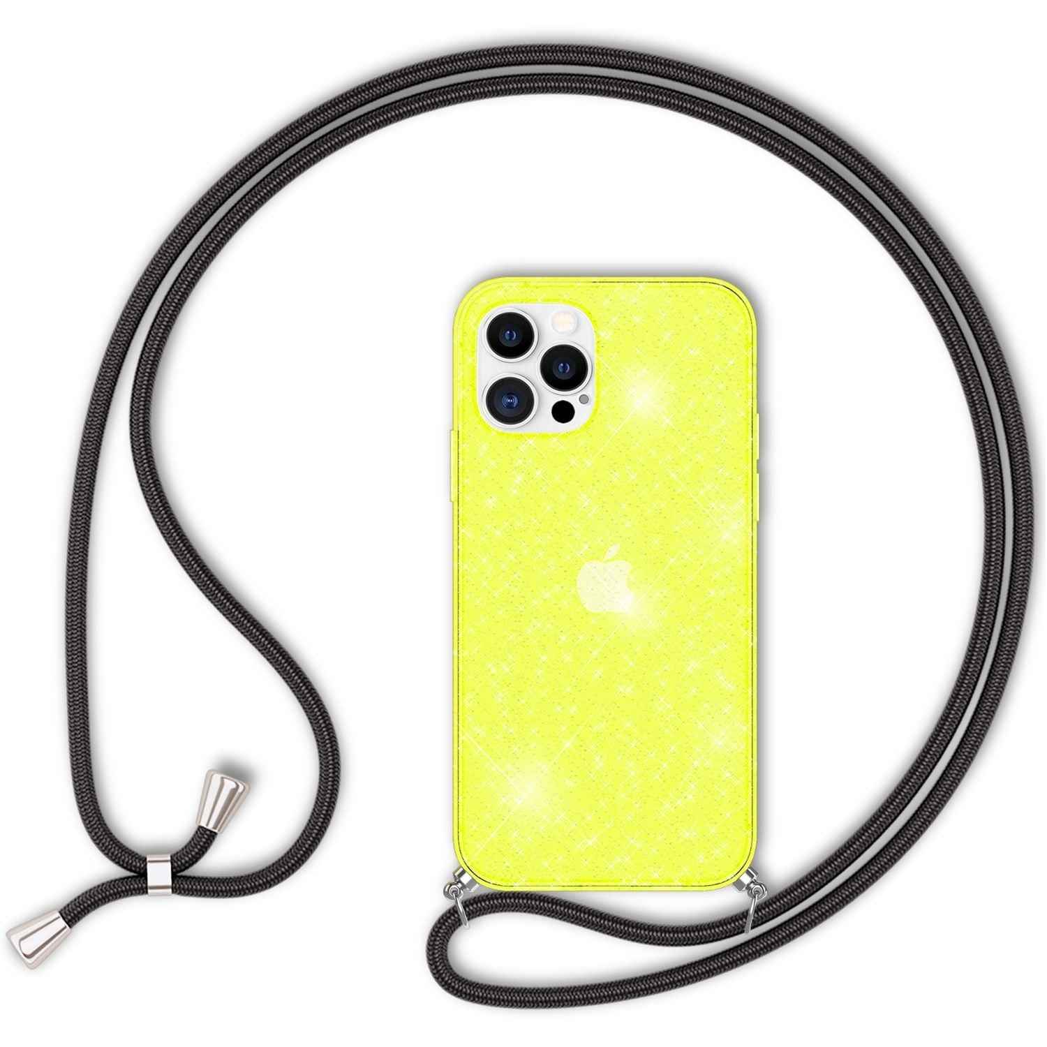 NALIA Glitzer Hülle mit Kette für iPhone 12 Pro Max, Glitter Case Kordel Cover