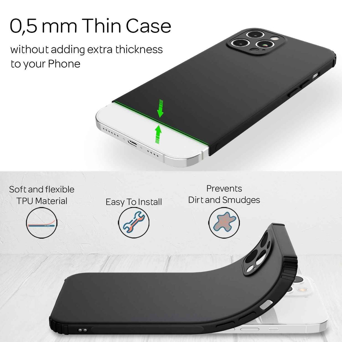 NALIA Handy Hülle für iPhone 12 Pro Max, Extra Dünn Silikon Cover Case Bumper