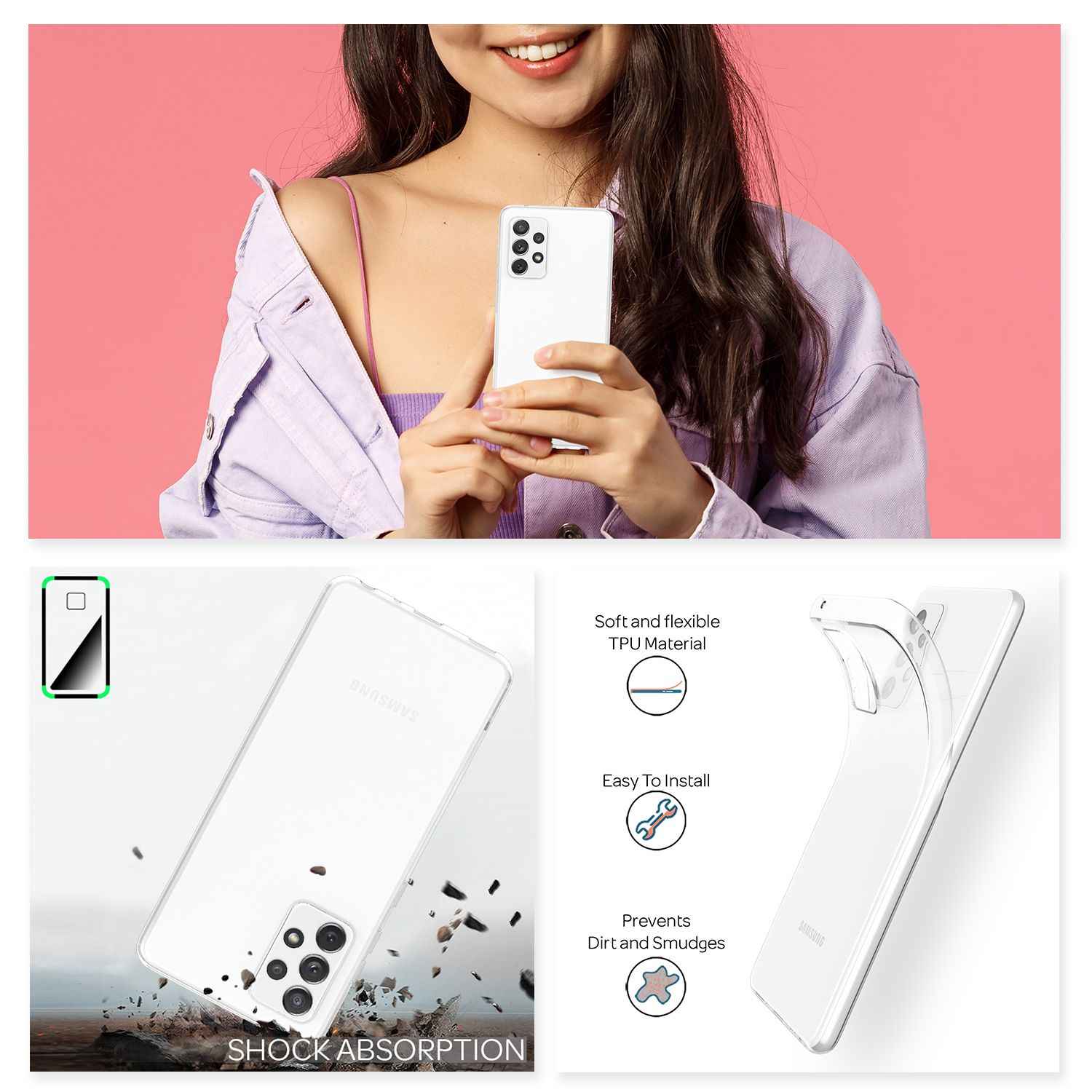 NALIA Samsung Galaxy A72 - Klare Handy Hülle Clear Case Durchsichtig Cover Etui