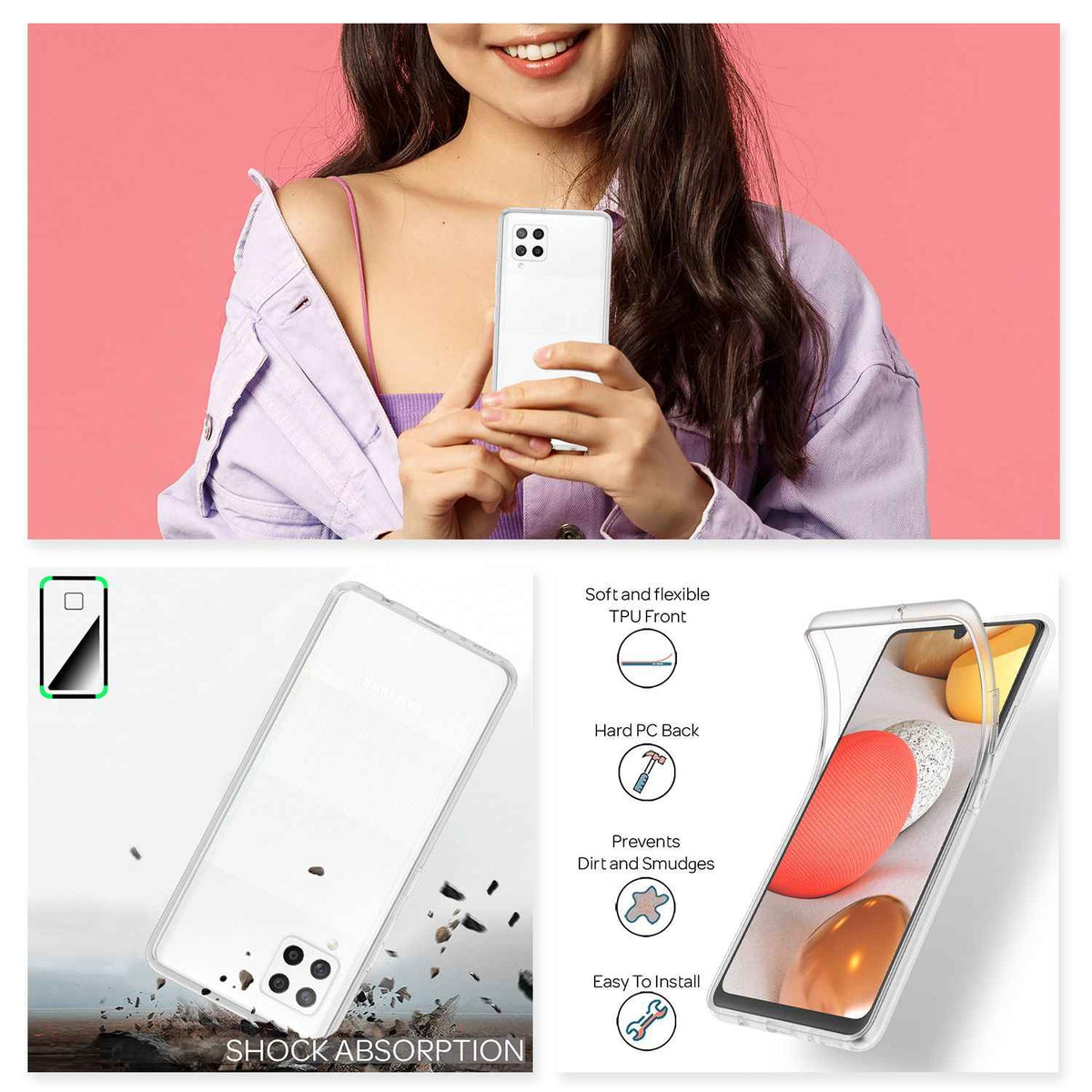 NALIA 360 Grad Handy Hülle für Samsung Galaxy A42 5G, Transparent Case Cover