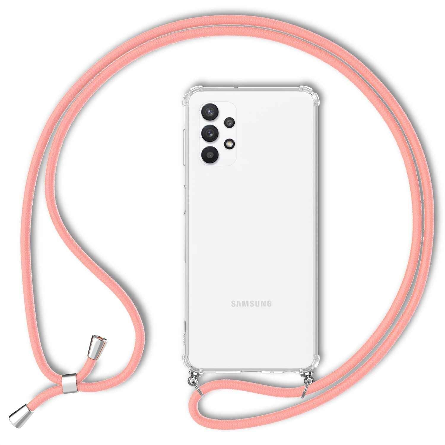 NALIA Handy Hülle mit Kette für Samsung Galaxy A32 5G, Transparente Schutzhülle