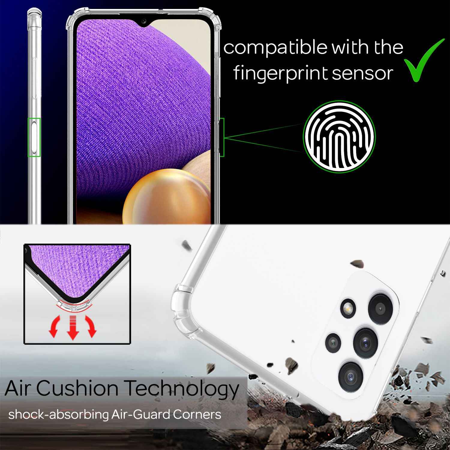 NALIA Handy Hülle mit Kette für Samsung Galaxy A32 5G, Transparente Schutzhülle