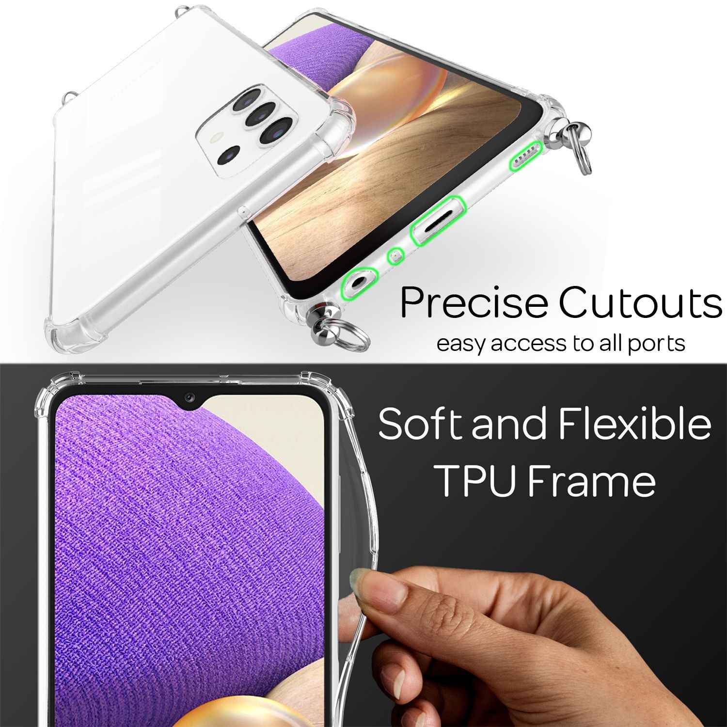 NALIA Handy Hülle mit Kette für Samsung Galaxy A32 5G, Transparente Schutzhülle