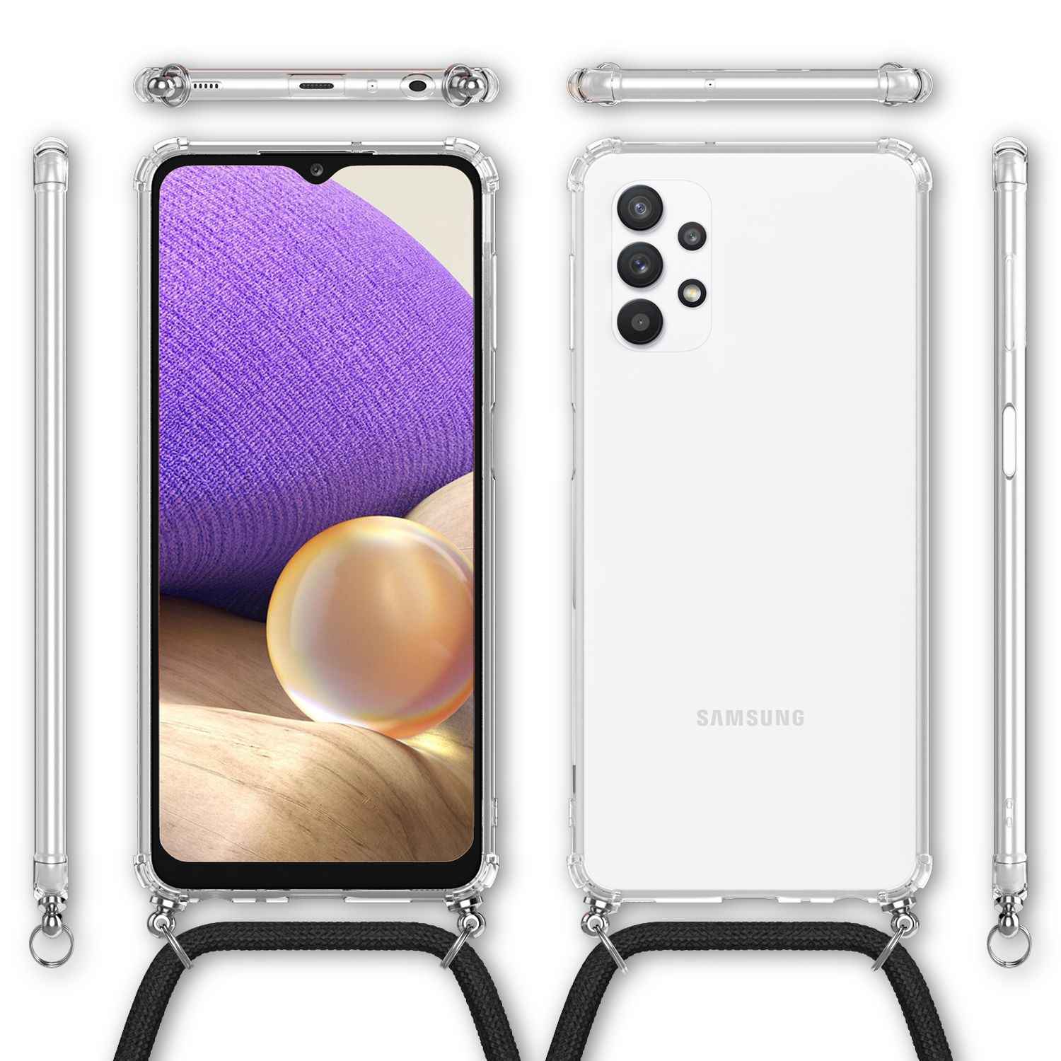 NALIA Handy Hülle mit Kette für Samsung Galaxy A32 5G, Transparente Schutzhülle