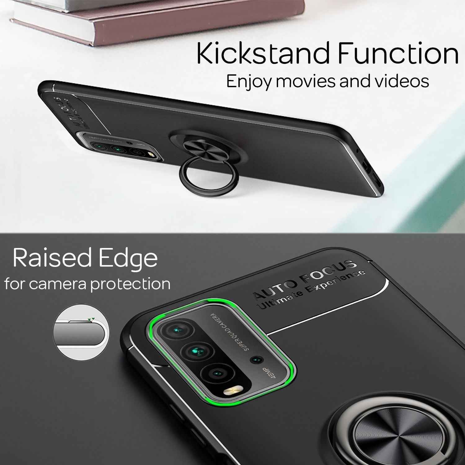NALIA Ring Handyhülle für Xiaomi Redmi 9T, Silikon Cover Schutz Tasche Case Etui