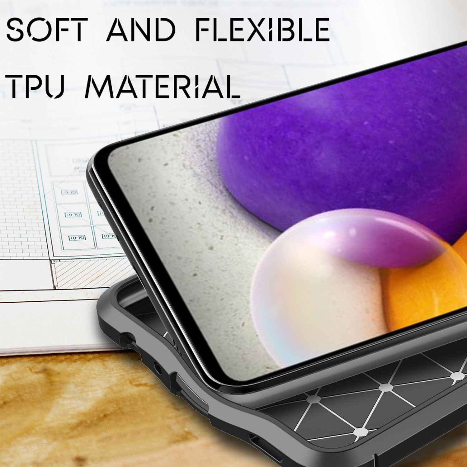 NALIA Design Case für Samsung Galaxy A72, Leder Look Handyhülle Silikon Cover