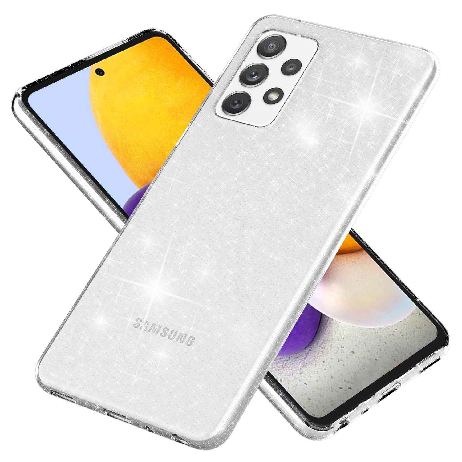 NALIA Glitzer Handy Hülle für Samsung Galaxy A72, Transparent Silikon Case Cover