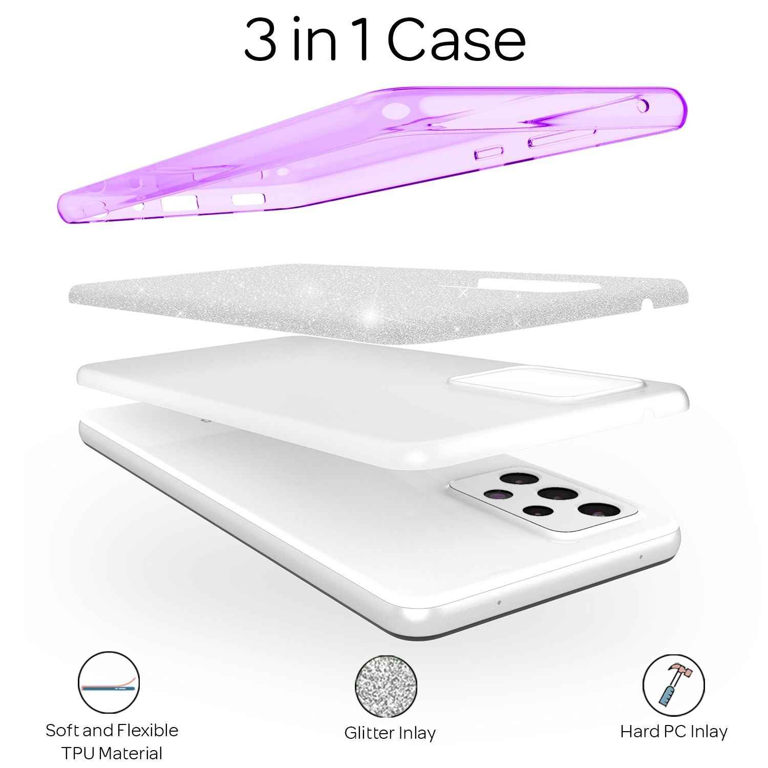 NALIA Glitzer Handy Hülle für Samsung Galaxy A72, Bling Cover Case Glitter Etui