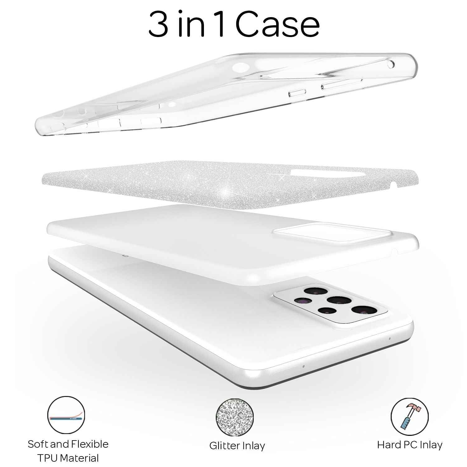 NALIA Glitzer Handy Hülle für Samsung Galaxy A72, Bling Cover Case Glitter Etui