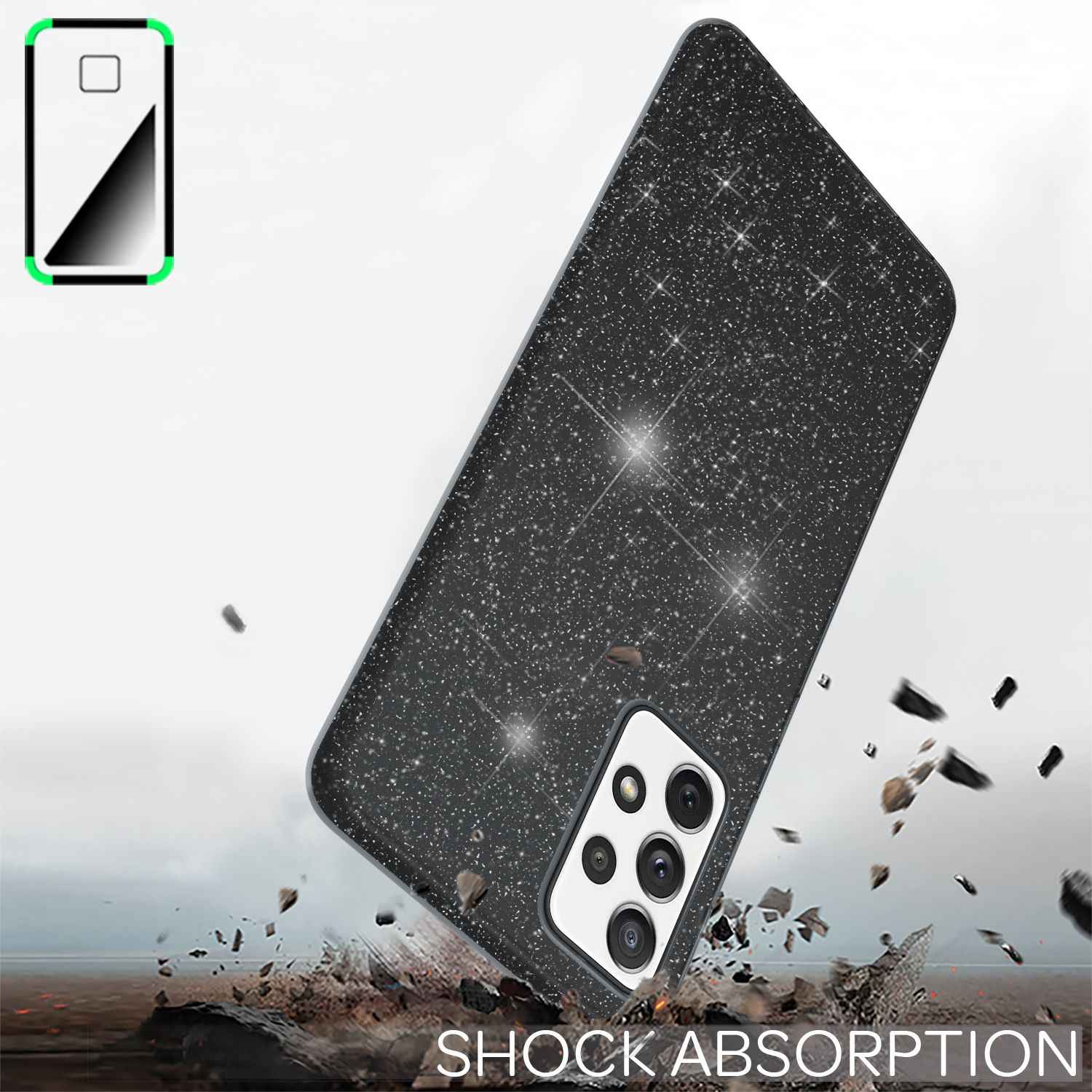 NALIA Glitzer Handy Hülle für Samsung Galaxy A72, Bling Cover Case Glitter Etui