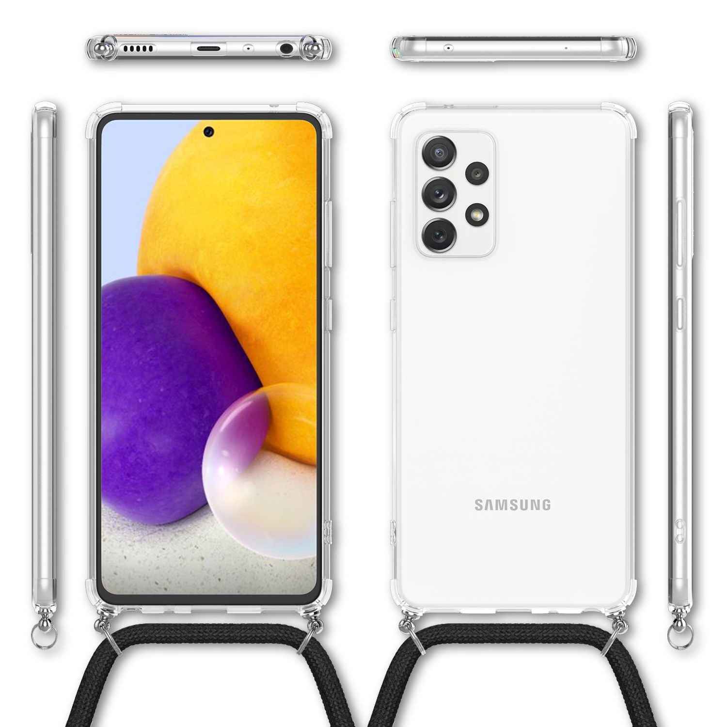 NALIA Handy Hülle mit Kette für Samsung Galaxy A72, Case Cover Umhängen Necklace