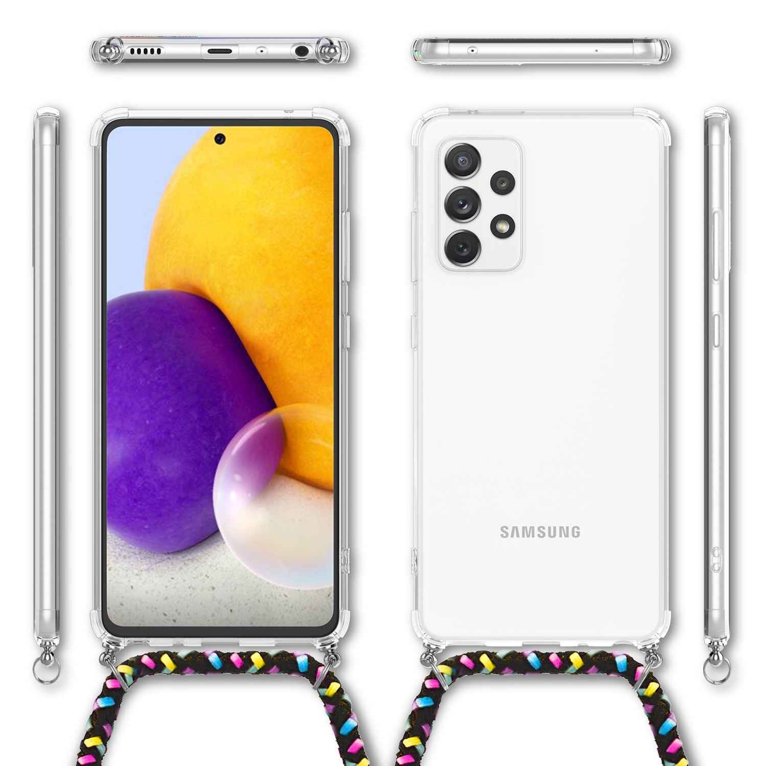 NALIA Handy Hülle mit Kette für Samsung Galaxy A72, Case Cover Umhängen Necklace