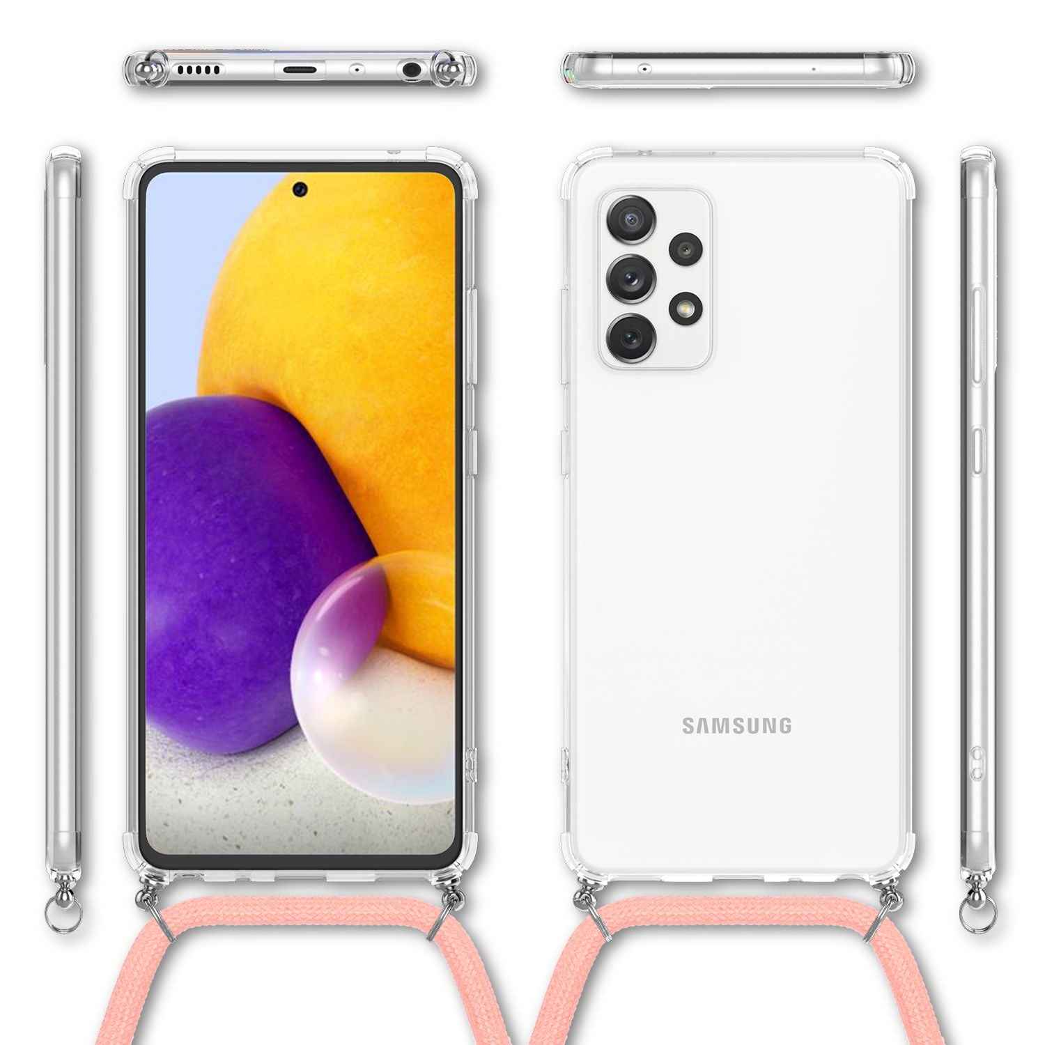 NALIA Handy Hülle mit Kette für Samsung Galaxy A72, Case Cover Umhängen Necklace