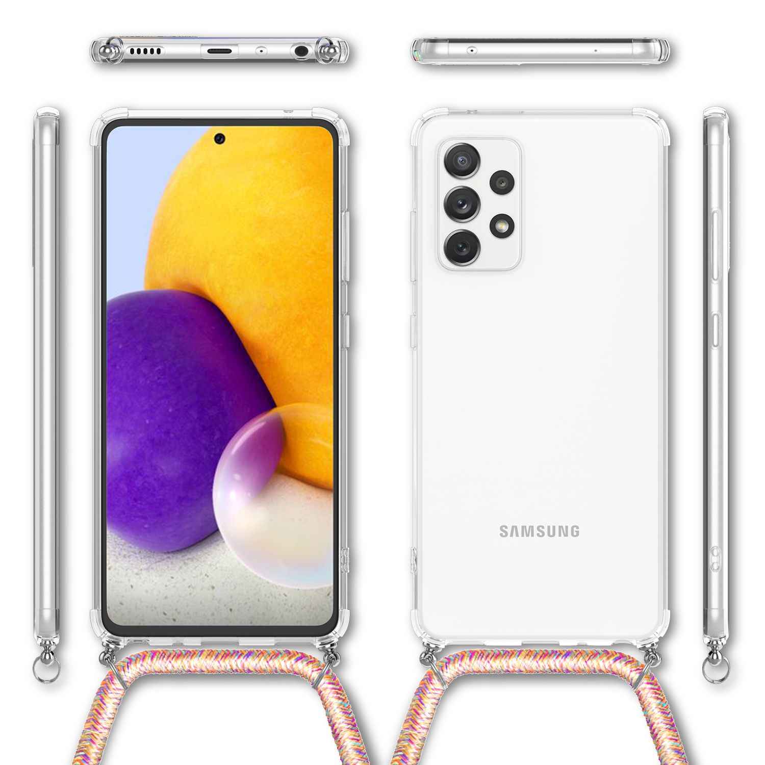 NALIA Handy Hülle mit Kette für Samsung Galaxy A72, Case Cover Umhängen Necklace