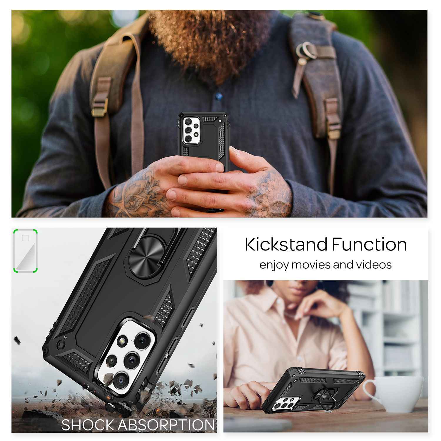 NALIA Ring Handyhülle für Samsung Galaxy A72, Silikon Cover & Hardcase Kratzfest