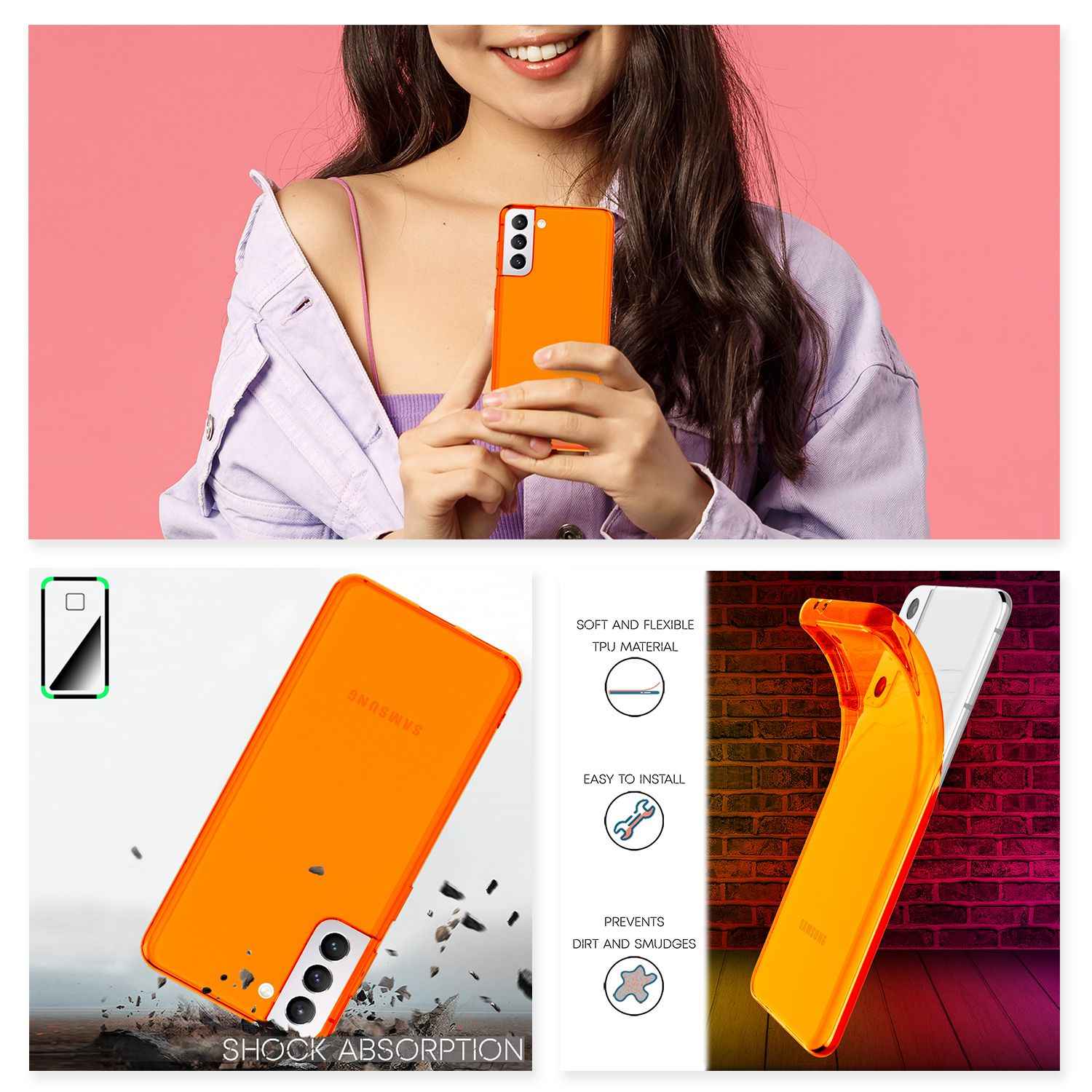 NALIA Neon Handy Hülle für Samsung Galaxy S21, Transparent Case Silikon Cover