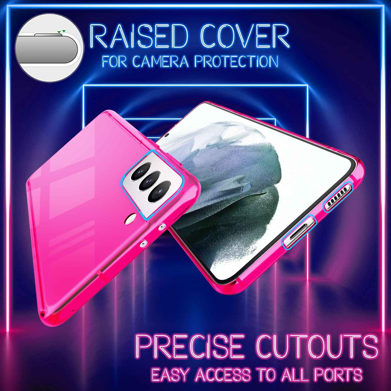 NALIA Neon Handy Hülle für Samsung Galaxy S21, Transparent Case Silikon Cover