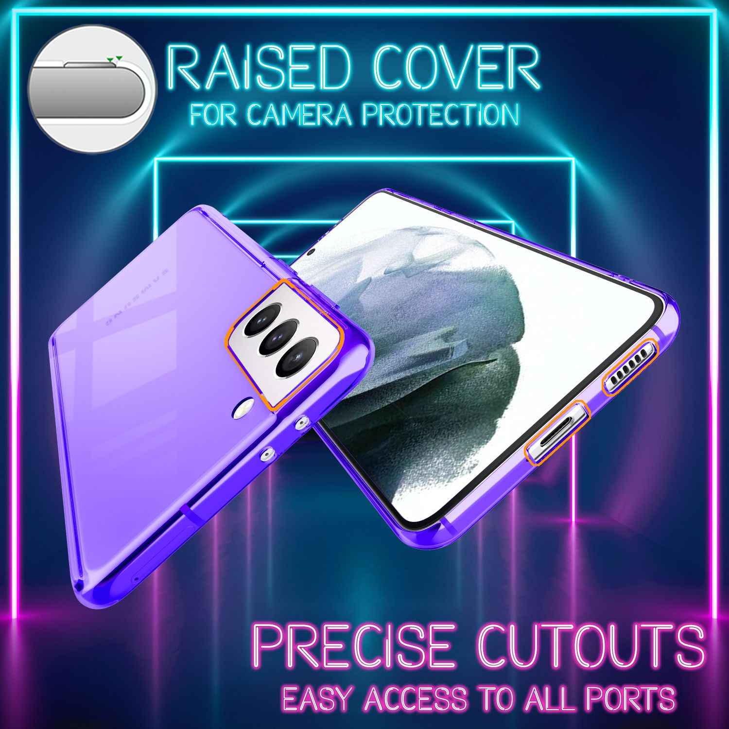 NALIA Neon Handy Hülle für Samsung Galaxy S21, Transparent Case Silikon Cover