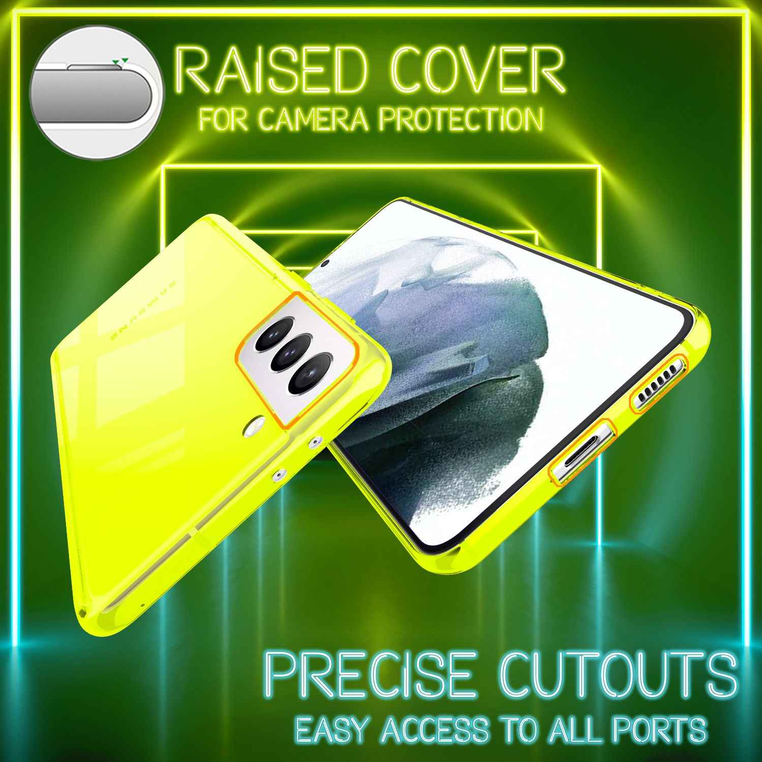 NALIA Neon Handy Hülle für Samsung Galaxy S21, Transparent Case Silikon Cover
