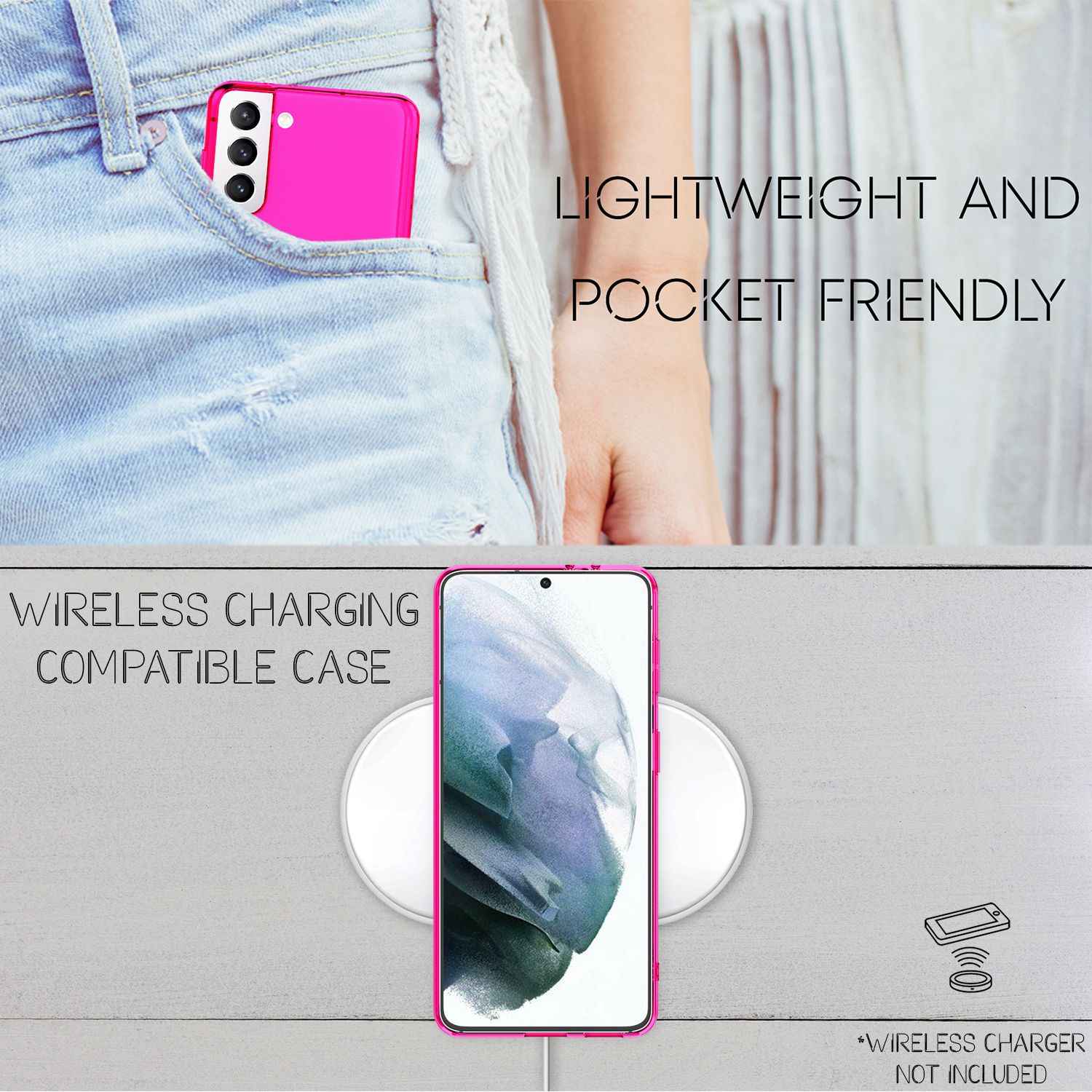 NALIA Neon Handy Hülle für Samsung Galaxy S21, Transparent Case Silikon Cover