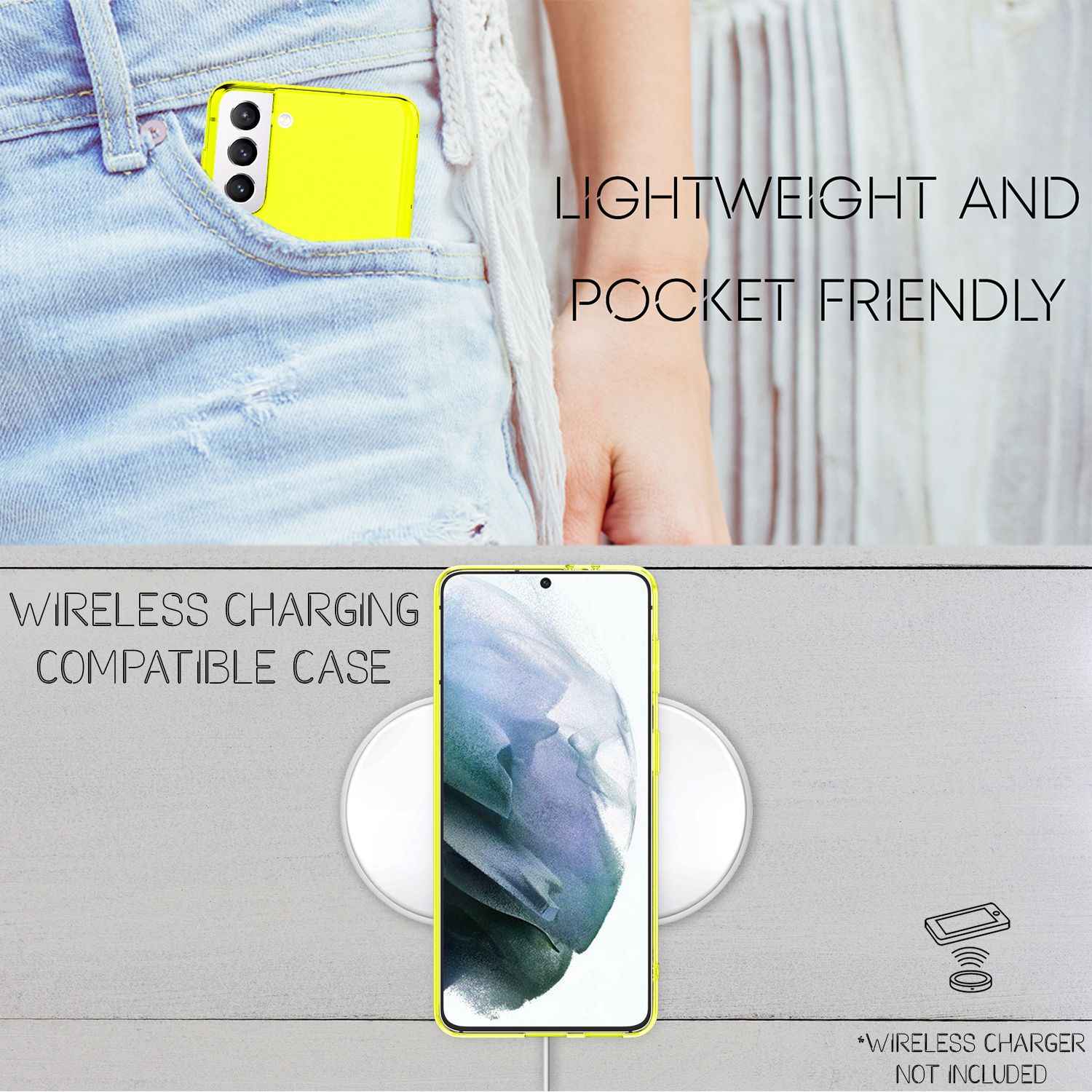 NALIA Neon Handy Hülle für Samsung Galaxy S21, Transparent Case Silikon Cover