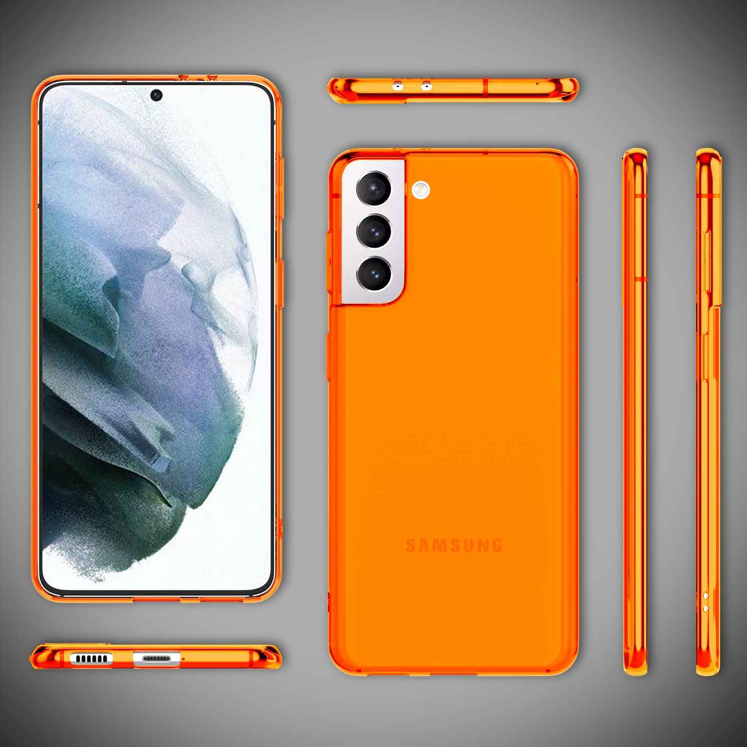 NALIA Neon Handy Hülle für Samsung Galaxy S21, Transparent Case Silikon Cover