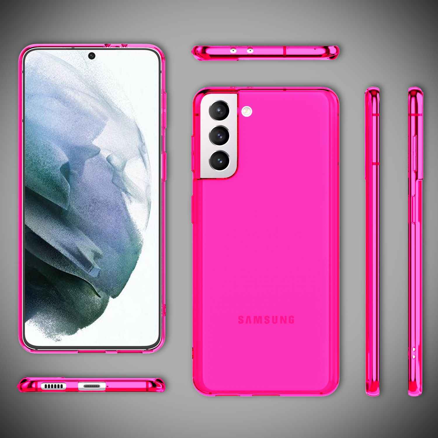 NALIA Neon Handy Hülle für Samsung Galaxy S21, Transparent Case Silikon Cover