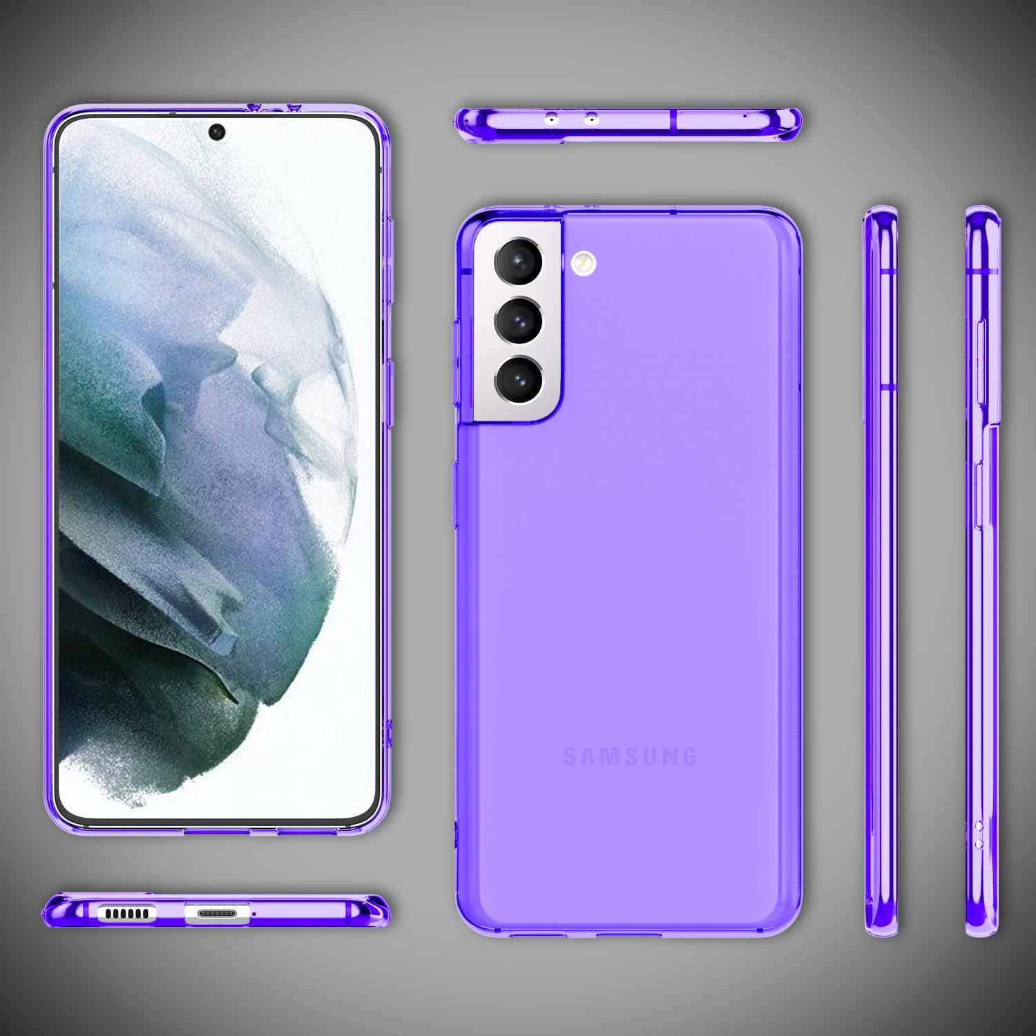 NALIA Neon Handy Hülle für Samsung Galaxy S21, Transparent Case Silikon Cover