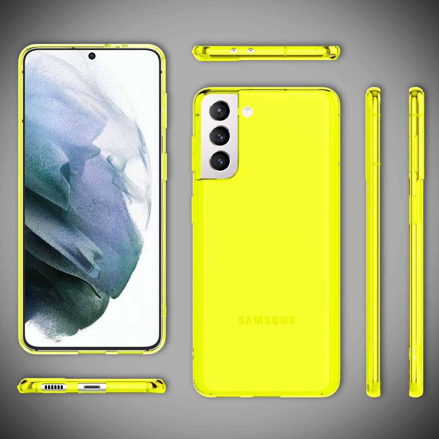 NALIA Neon Handy Hülle für Samsung Galaxy S21, Transparent Case Silikon Cover