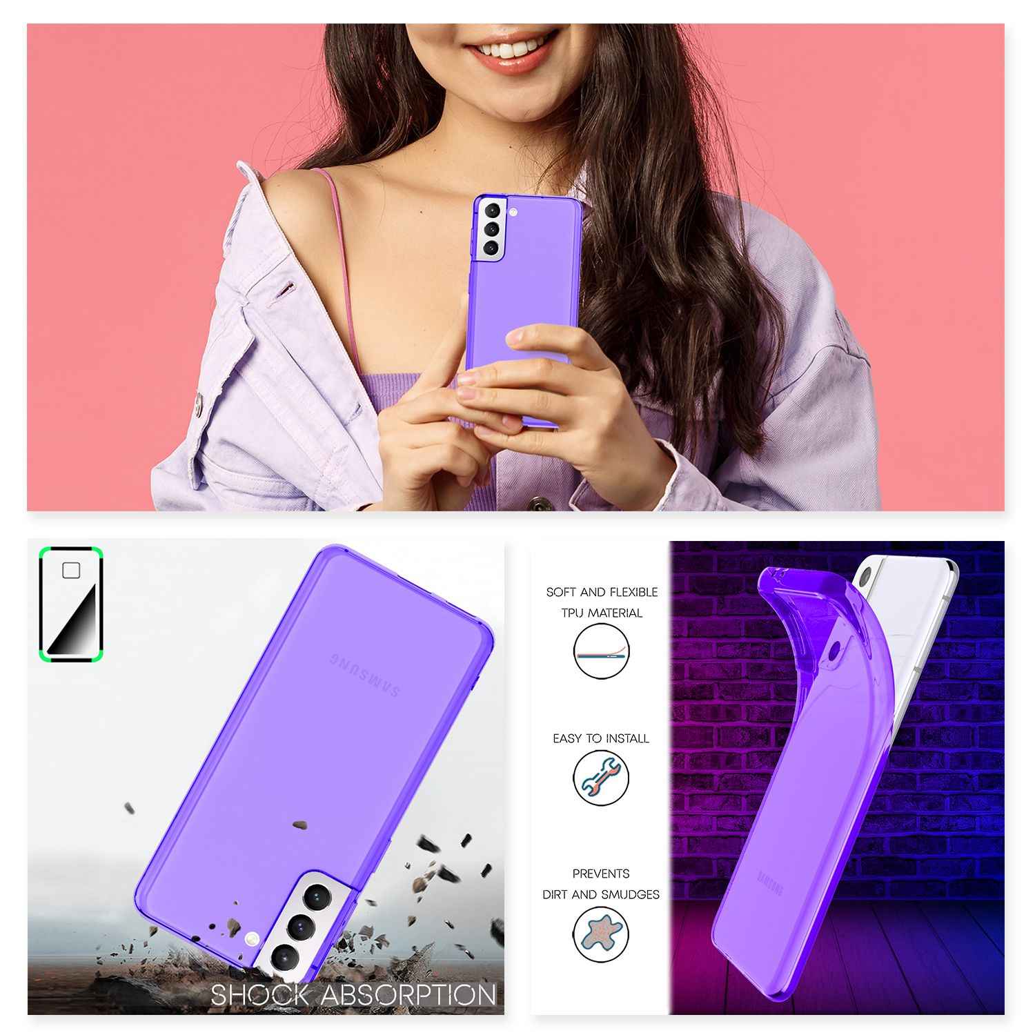 NALIA Neon Handy Hülle für Samsung Galaxy S21+, Transparent Silikon Case Cover