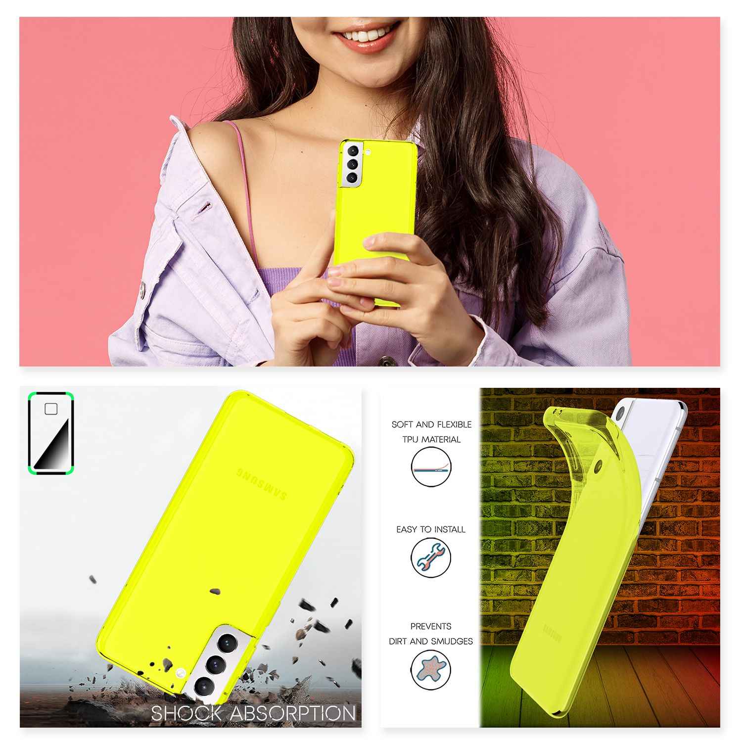NALIA Neon Handy Hülle für Samsung Galaxy S21+, Transparent Silikon Case Cover