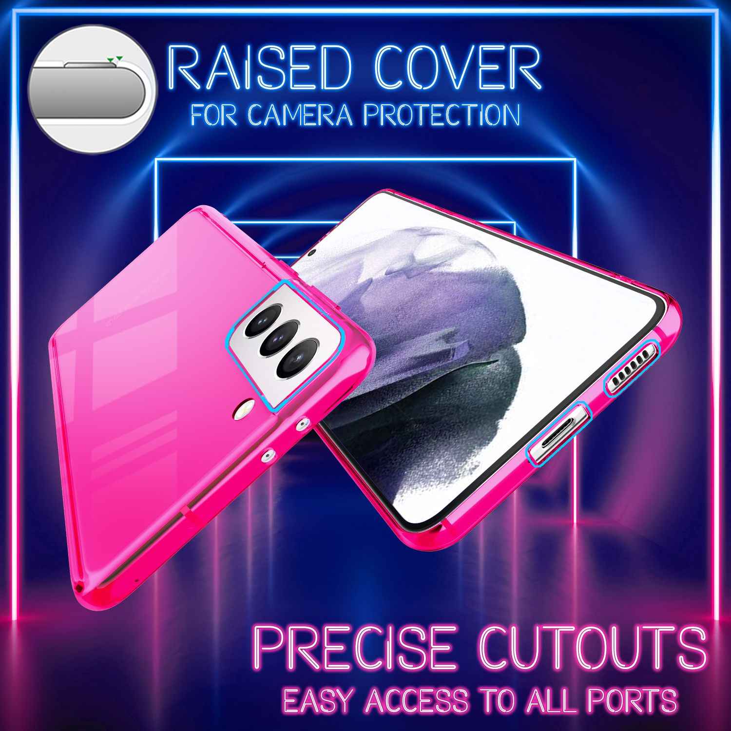NALIA Neon Handy Hülle für Samsung Galaxy S21+, Transparent Silikon Case Cover