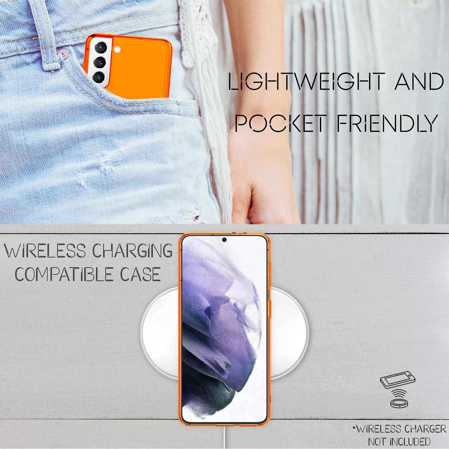 NALIA Neon Handy Hülle für Samsung Galaxy S21+, Transparent Silikon Case Cover