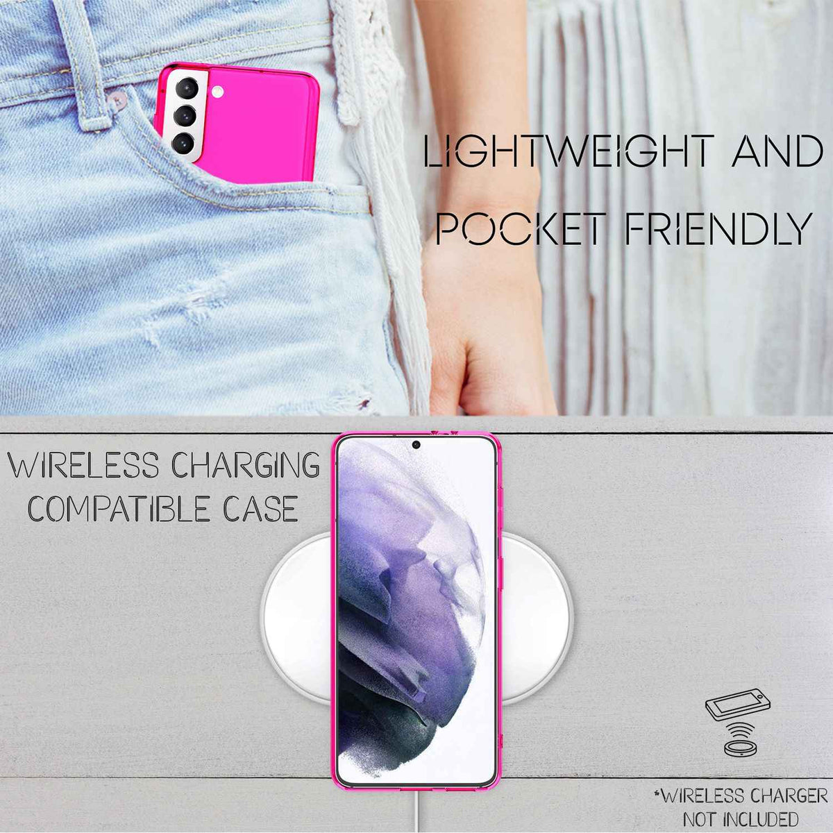 NALIA Neon Handy Hülle für Samsung Galaxy S21+, Transparent Silikon Case Cover
