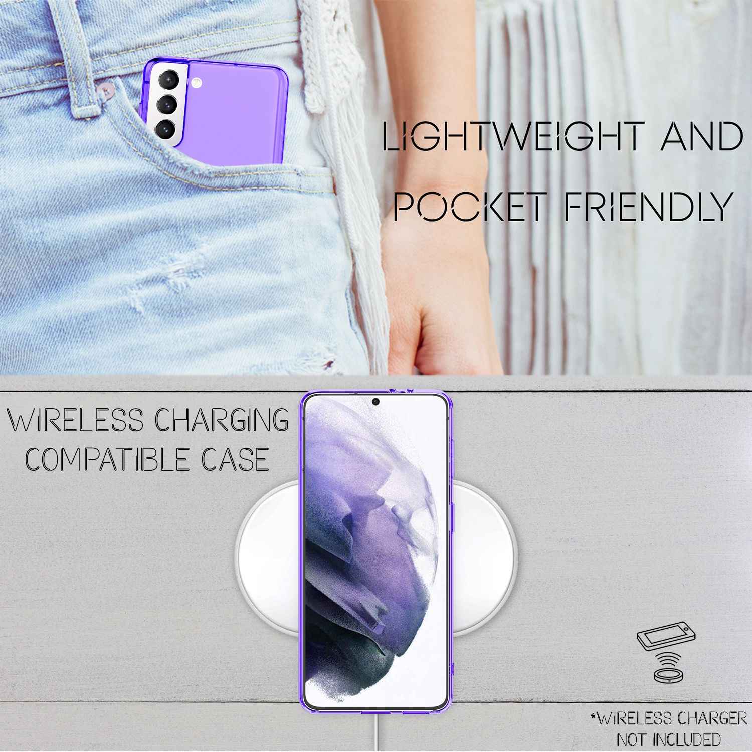 NALIA Neon Handy Hülle für Samsung Galaxy S21+, Transparent Silikon Case Cover
