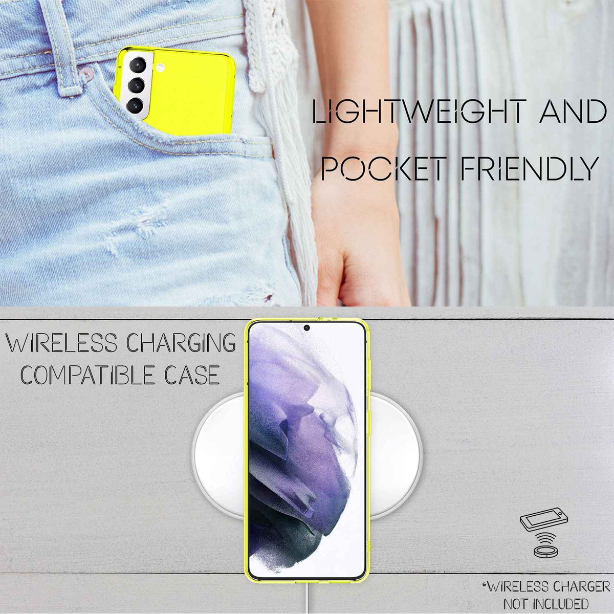 NALIA Neon Handy Hülle für Samsung Galaxy S21+, Transparent Silikon Case Cover