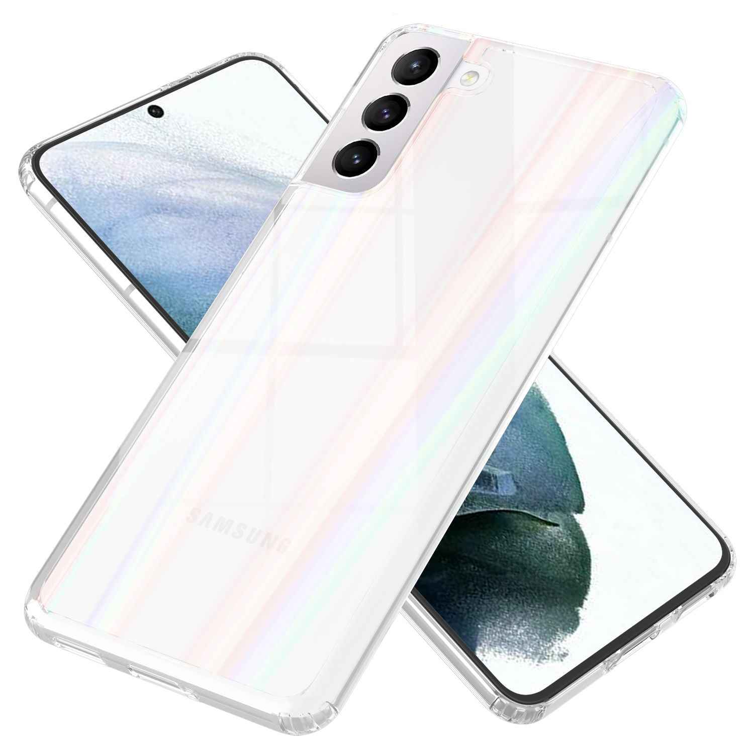 NALIA Hartglas Case für Samsung Galaxy S21, Transparent Regenbogen Case Cover
