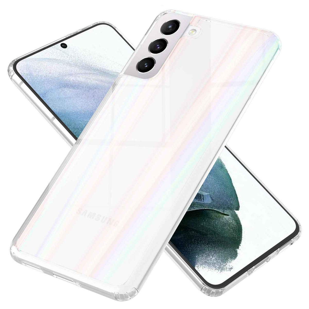 NALIA Hartglas Case für Samsung Galaxy S21, Transparent Regenbogen Case Cover