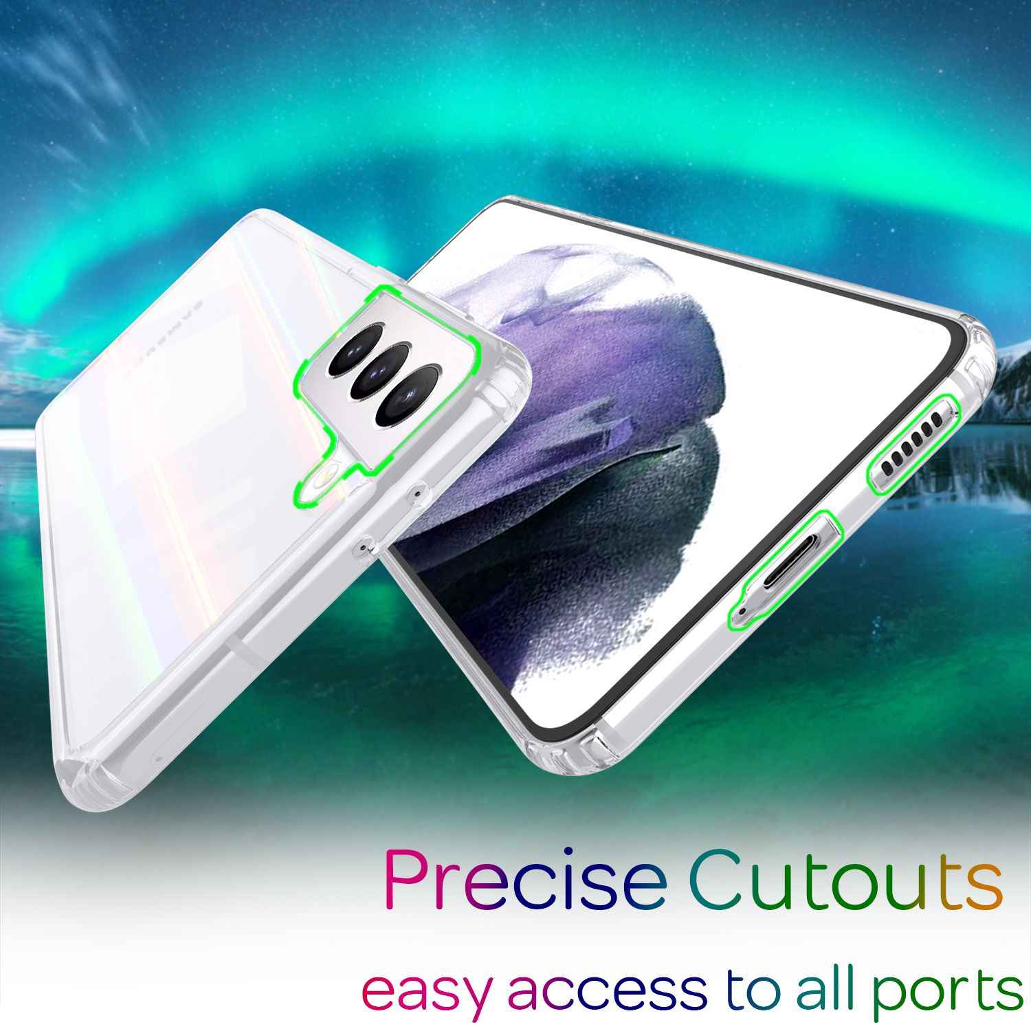 NALIA Hartglas Case für Samsung Galaxy S21+, Transparent Regenbogen Cover Case