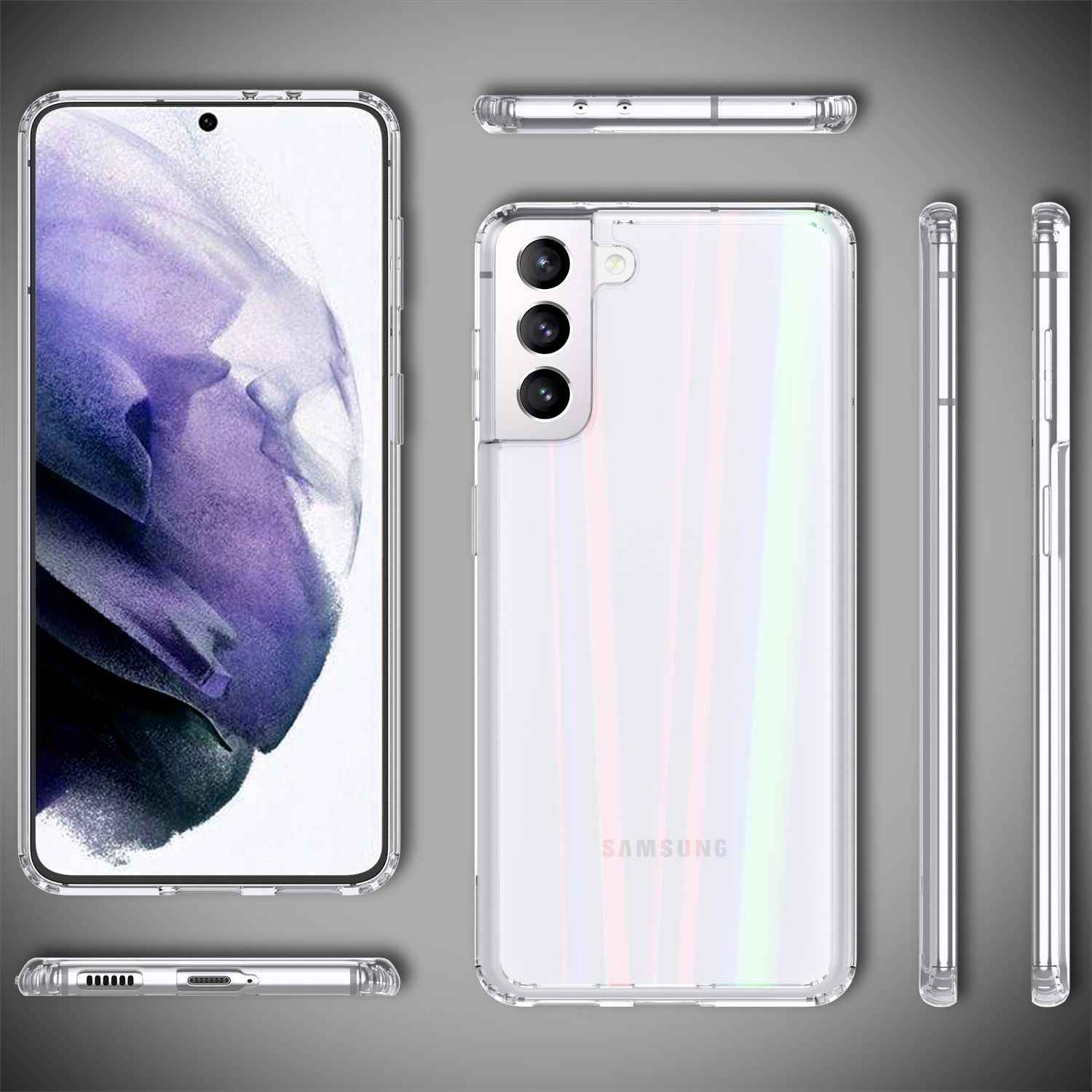 NALIA Hartglas Case für Samsung Galaxy S21+, Transparent Regenbogen Cover Case