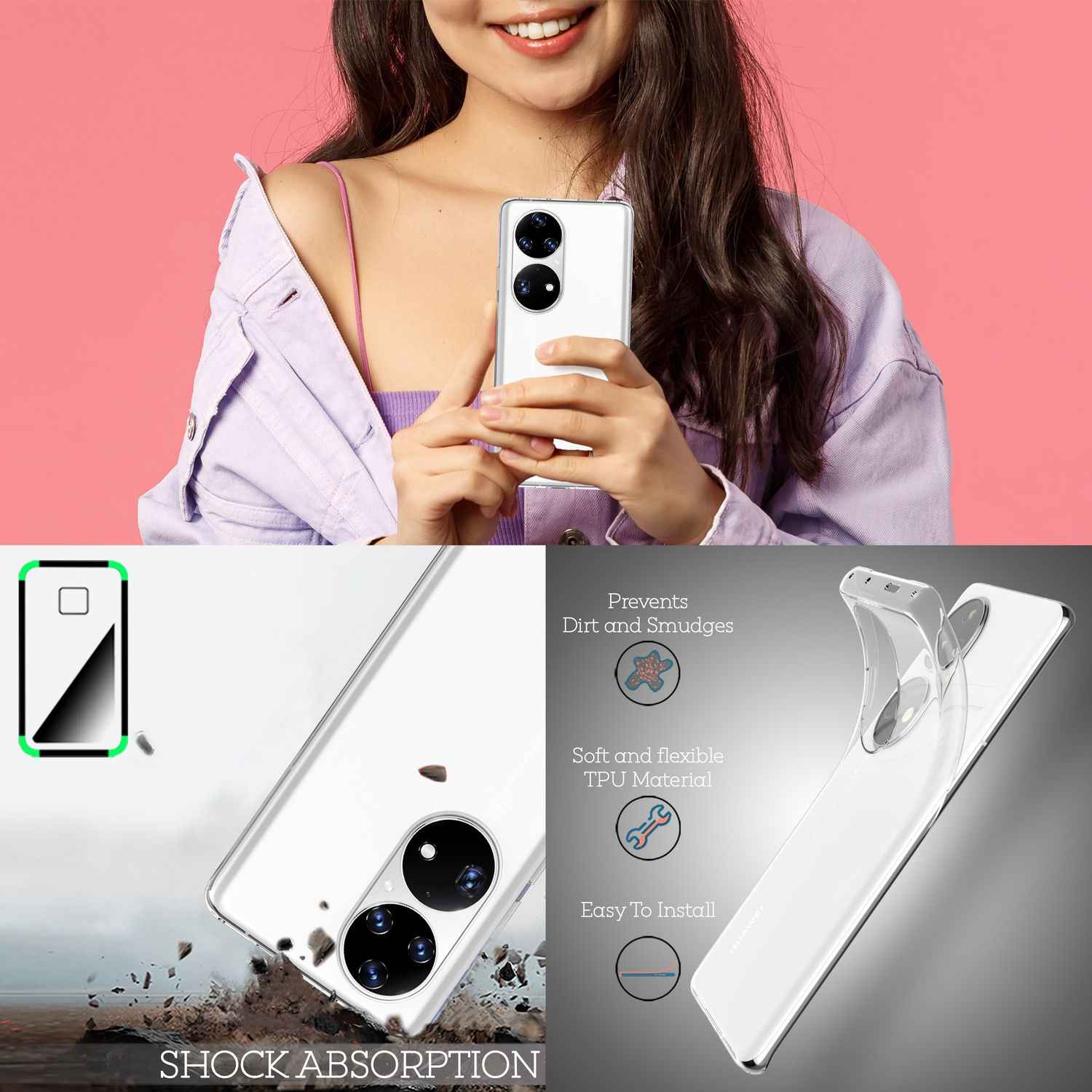 Klare Silikonhülle für Huawei P50 Pro, Transparent Anti-Gelb Durchsichtig Crystal Clear Case, Robuste Silikon Handyhülle