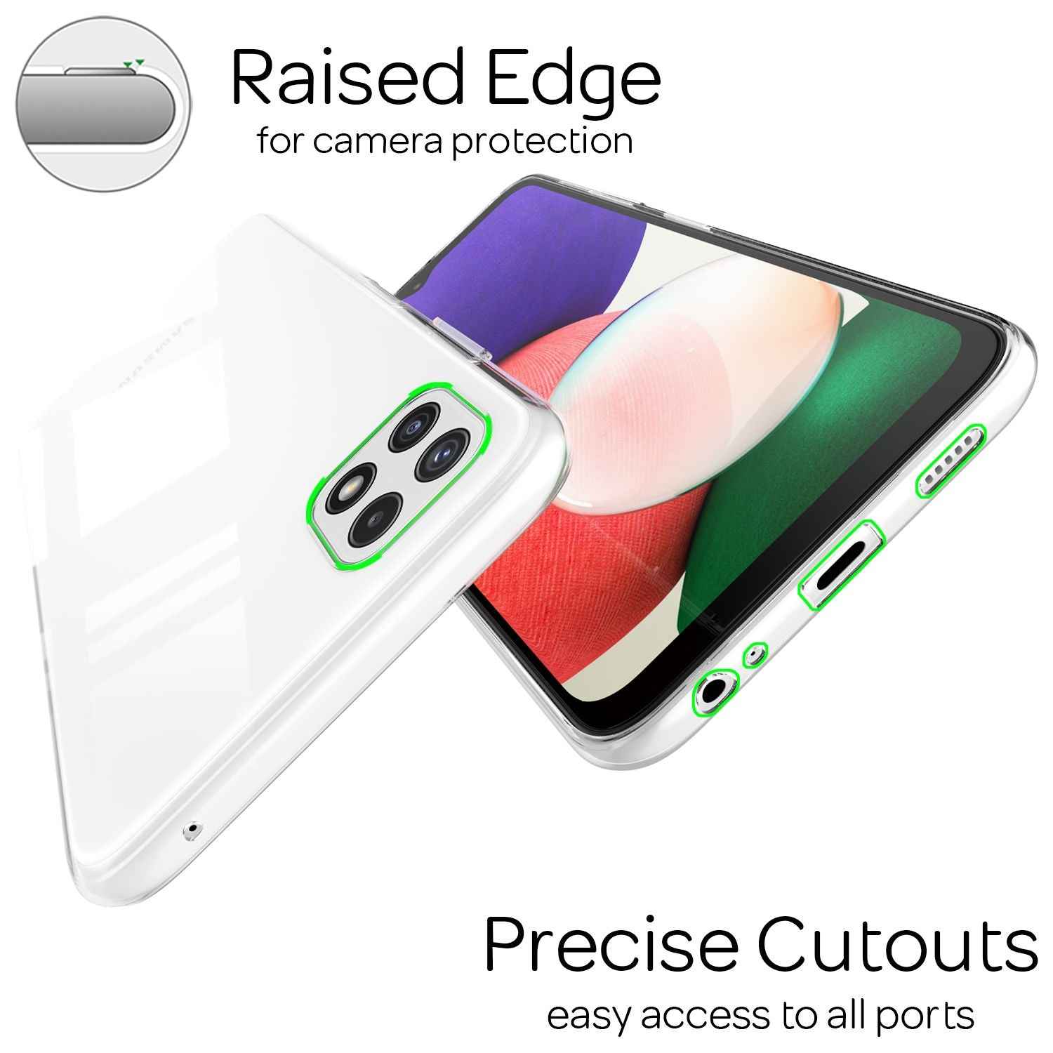 NALIA Silikon Handy Hülle für Samsung Galaxy A22 5G, Transparent Cover Case Klar