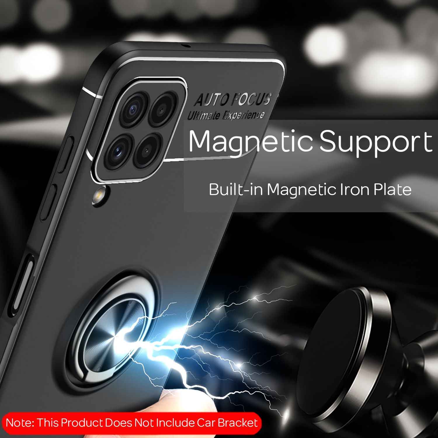NALIA Matt-Schwarze Ringhülle für Samsung Galaxy A22, 360° Ring für Standfunktion