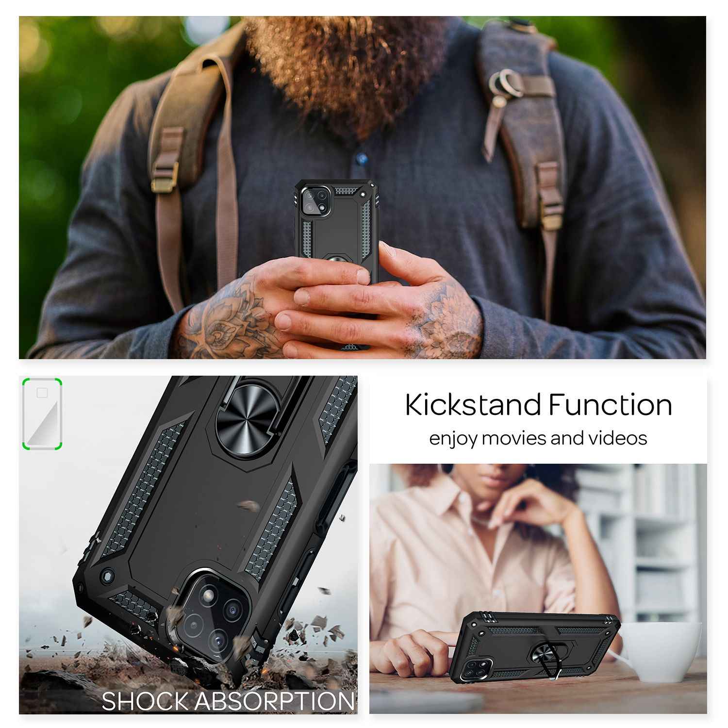 NALIA Military-Style Ringhülle für Samsung Galaxy A22 5G, Extrem Schützend Robust