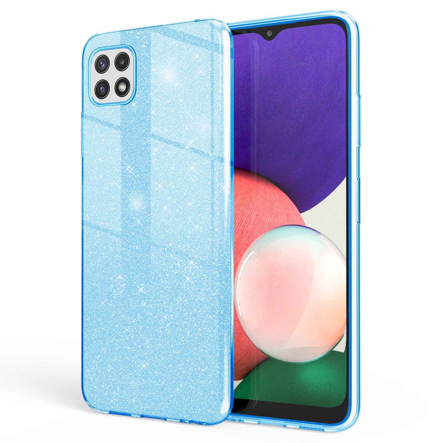 NALIA Robuste Glitzerhülle für Samsung Galaxy A22 5G, Stoßfest Glänzend, Verstärkte Silikonhülle