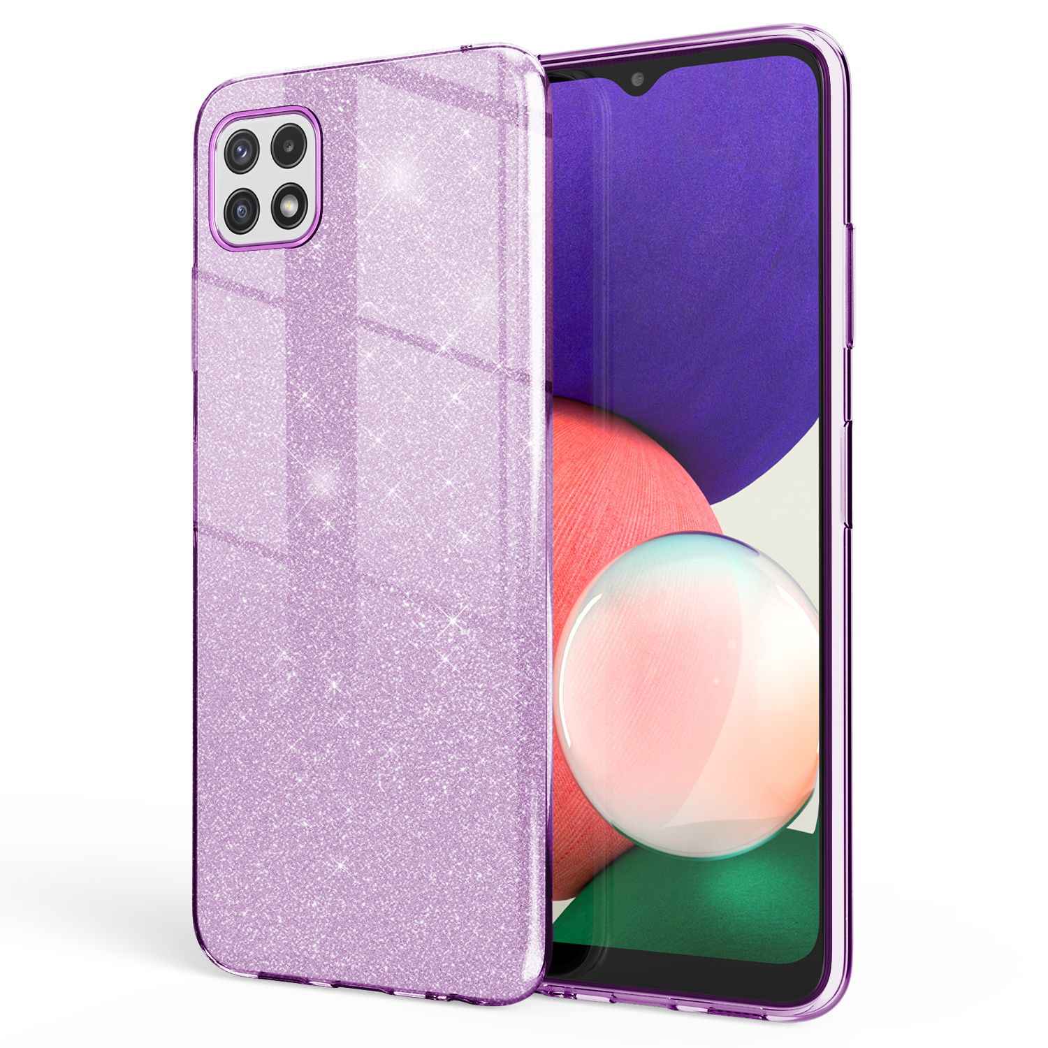 NALIA Robuste Glitzerhülle für Samsung Galaxy A22 5G, Stoßfest Glänzend, Verstärkte Silikonhülle