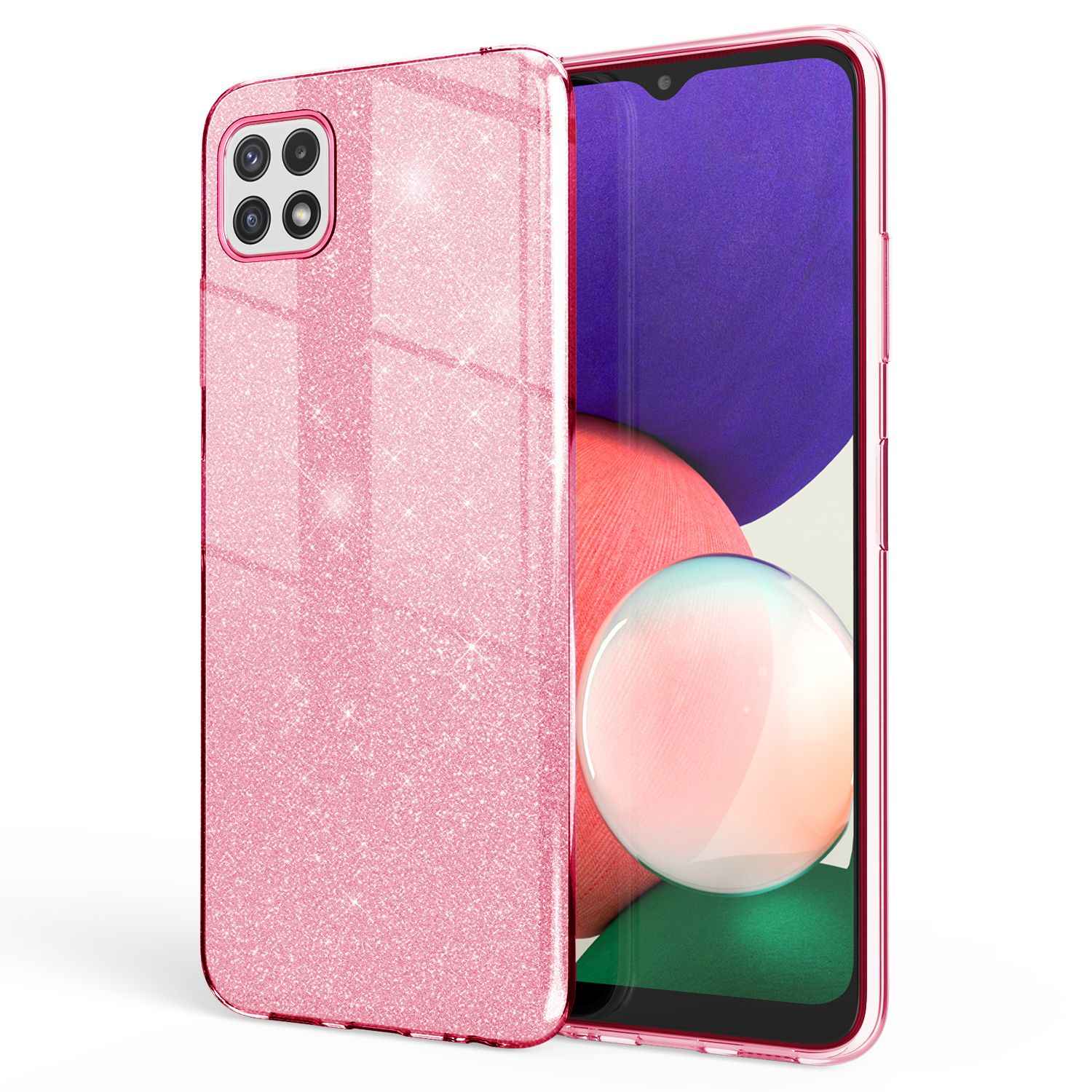 NALIA Robuste Glitzerhülle für Samsung Galaxy A22 5G, Stoßfest Glänzend, Verstärkte Silikonhülle
