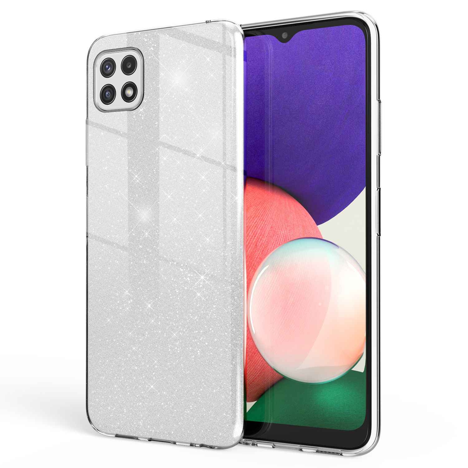 NALIA Robuste Glitzerhülle für Samsung Galaxy A22 5G, Stoßfest Glänzend, Verstärkte Silikonhülle