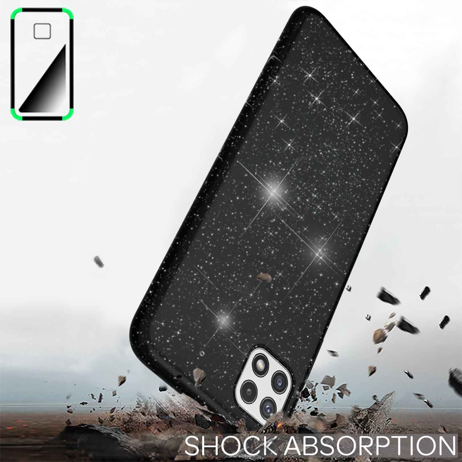NALIA Robuste Glitzerhülle für Samsung Galaxy A22 5G, Stoßfest Glänzend, Verstärkte Silikonhülle